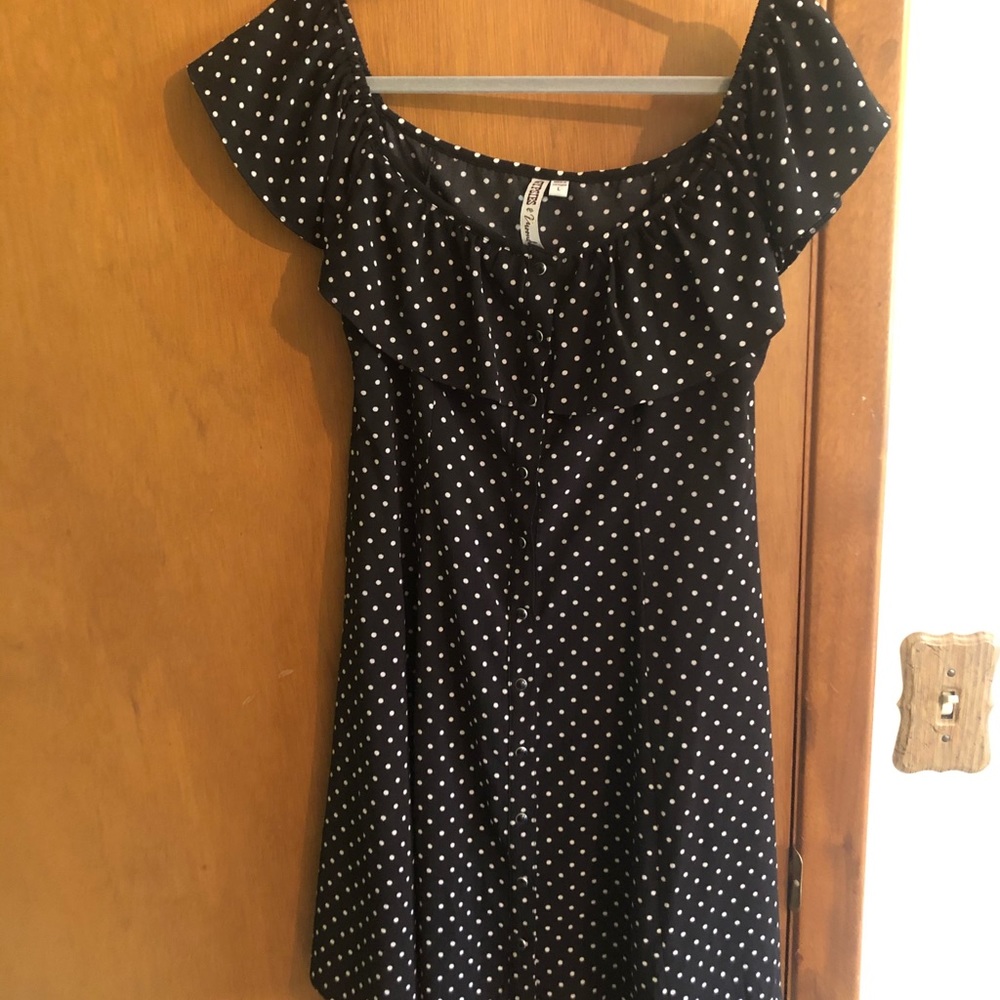 Black polka dot mini dress